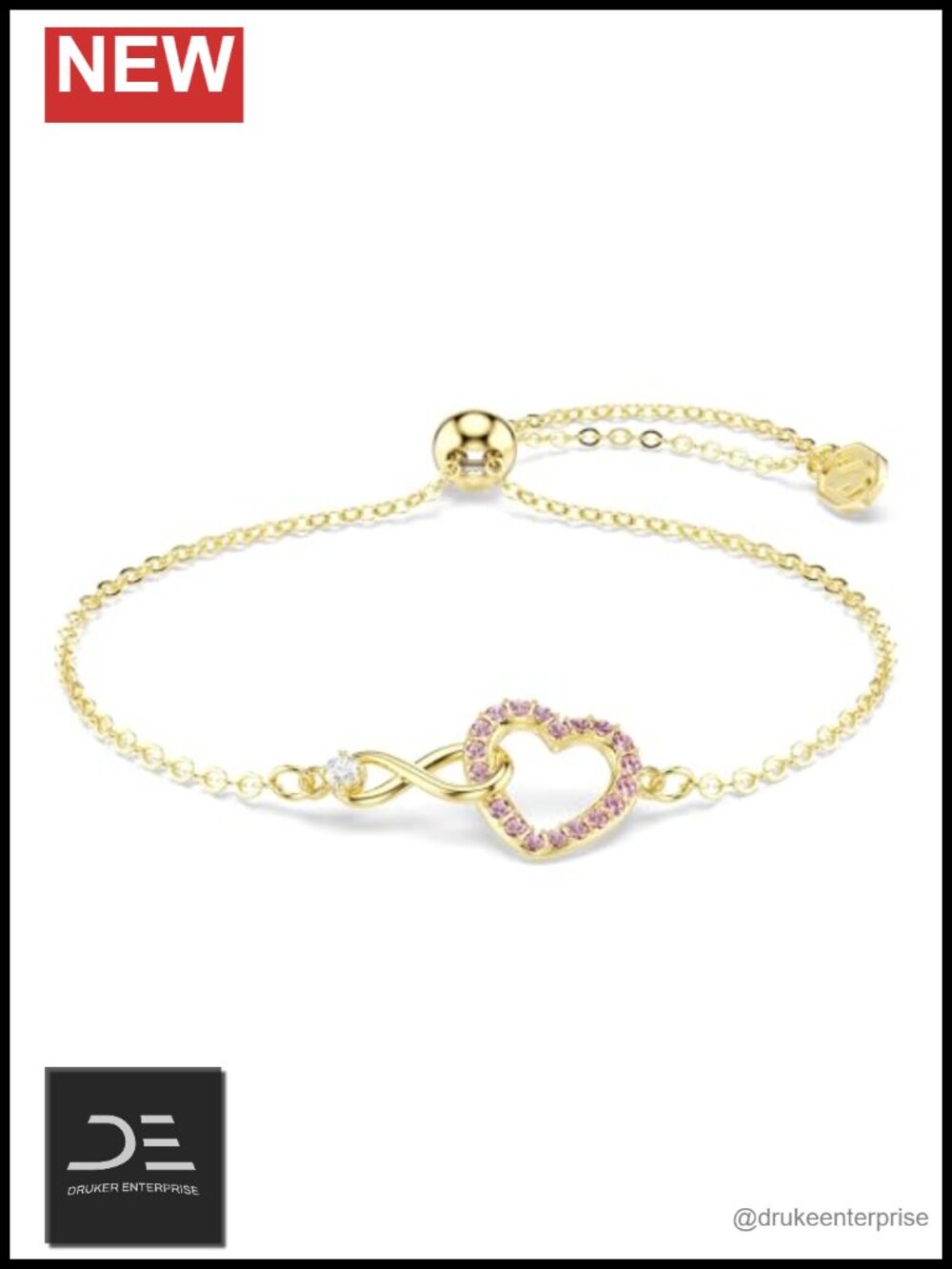 Crystal Pave Infinity Heart Bracelet 9.5in Gold Plated